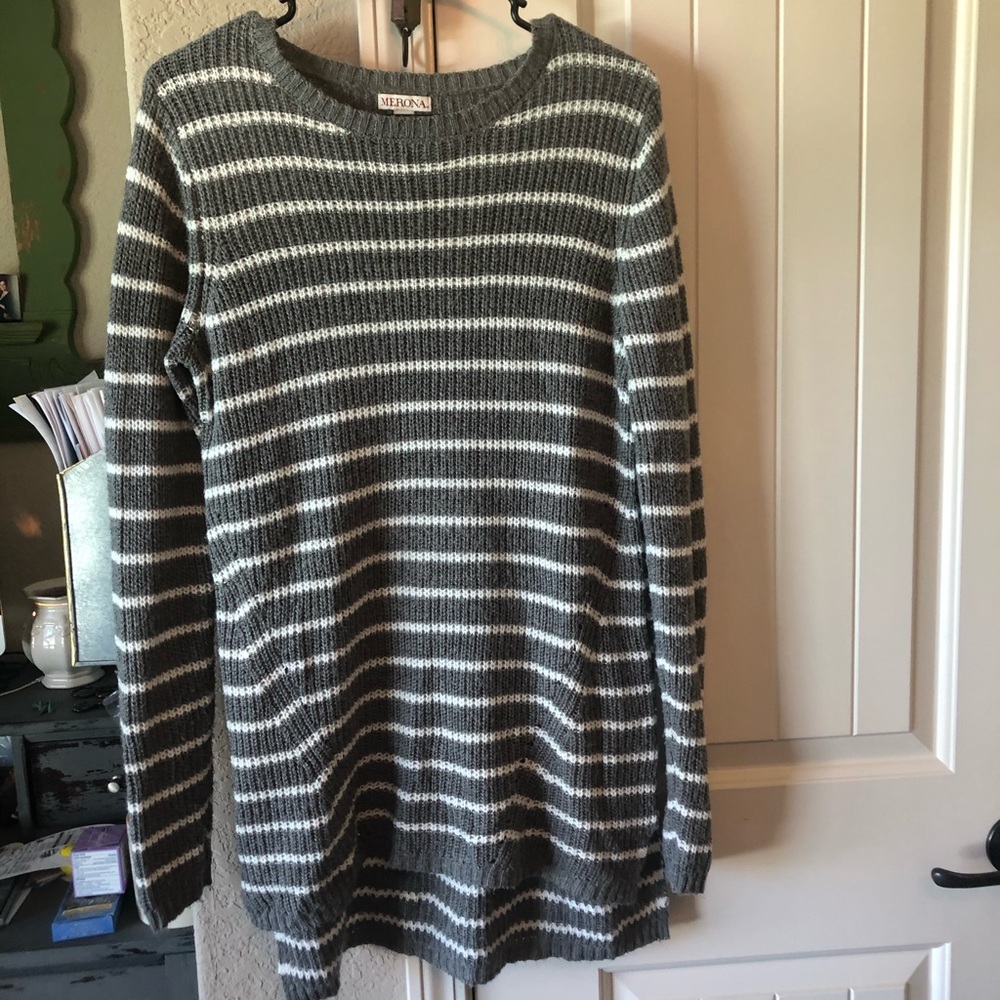 Gray and white striped sweater